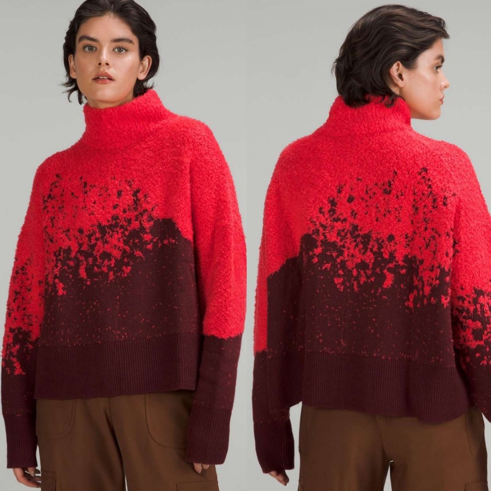 Lululemon Merino Wool Turtleneck Sweater Ombre Red Womens Size 2 Oversized Knit